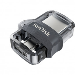 SanDisk Ultra Dual m3.0 USB-muisti 32 GB USB Type-A   Micro-USB 3.2 Gen 1 (3.1 Gen 1) Musta, Hopea, Läpinäkyvä