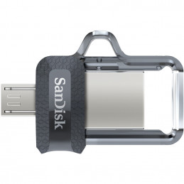 SanDisk Ultra Dual m3.0 USB-muisti 32 GB USB Type-A   Micro-USB 3.2 Gen 1 (3.1 Gen 1) Musta, Hopea, Läpinäkyvä