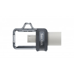 SanDisk Ultra Dual m3.0 USB-muisti 32 GB USB Type-A   Micro-USB 3.2 Gen 1 (3.1 Gen 1) Musta, Hopea, Läpinäkyvä