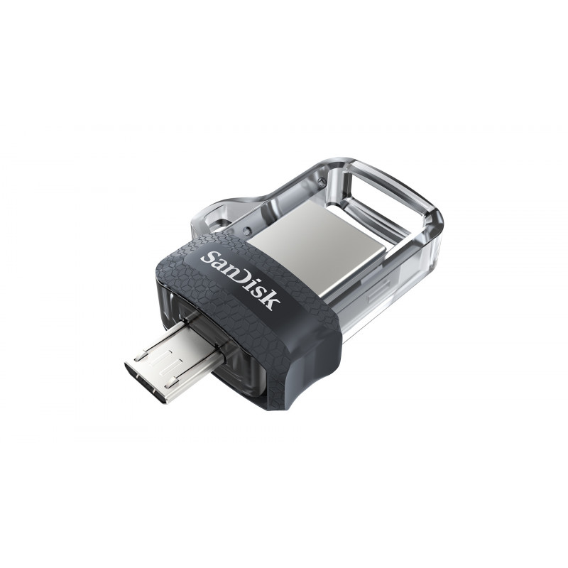 SanDisk Ultra Dual m3.0 USB-muisti 64 GB USB Type-A   Micro-USB 3.2 Gen 1 (3.1 Gen 1) Musta, Hopea, Läpinäkyvä