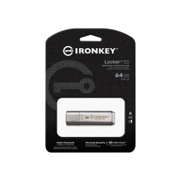 Kingston Technology IronKey Locker+ 50 USB-muisti 64 GB USB A-tyyppi 3.2 Gen 1 (3.1 Gen 1) Hopea