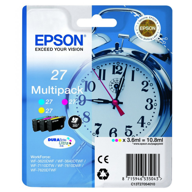 Epson Alarm clock 27 DURABrite Ultra mustekasetti 1 kpl Alkuperäinen Syaani, Magenta, Keltainen