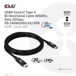 CLUB3D CAC-1575 USB-kaapeli 2 m USB4 Gen 2x2 USB C Musta
