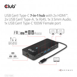 CLUB3D CSV-1595 keskitin USB 3.2 Gen 1 (3.1 Gen 1) Type-C