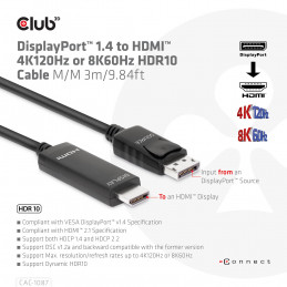 CLUB3D CAC-1087 videokaapeli-adapteri 3 m DisplayPort HDMI