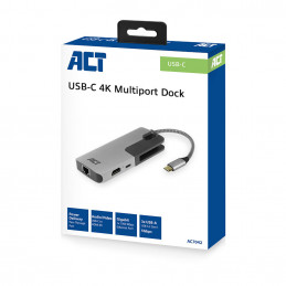 ACT AC7042 kannettavien tietokoneiden telakka ja porttitoistin Langallinen USB 3.2 Gen 1 (3.1 Gen 1) Type-C Musta, Harmaa