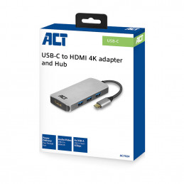 ACT AC7024 keskitin USB 3.2 Gen 1 (3.1 Gen 1) Type-C 5000 Mbit s Harmaa