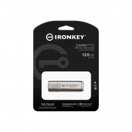 Kingston Technology IronKey Locker+ 50 USB-muisti 128 GB USB A-tyyppi 3.2 Gen 1 (3.1 Gen 1) Hopea