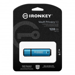 Kingston Technology IronKey Vault Privacy 50 USB-muisti 128 GB USB A-tyyppi 3.2 Gen 1 (3.1 Gen 1) Sininen