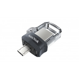 SanDisk Ultra Dual m3.0 USB-muisti 16 GB USB Type-A   Micro-USB 3.2 Gen 1 (3.1 Gen 1) Musta, Hopea, Läpinäkyvä