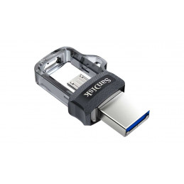 SanDisk Ultra Dual m3.0 USB-muisti 16 GB USB Type-A   Micro-USB 3.2 Gen 1 (3.1 Gen 1) Musta, Hopea, Läpinäkyvä