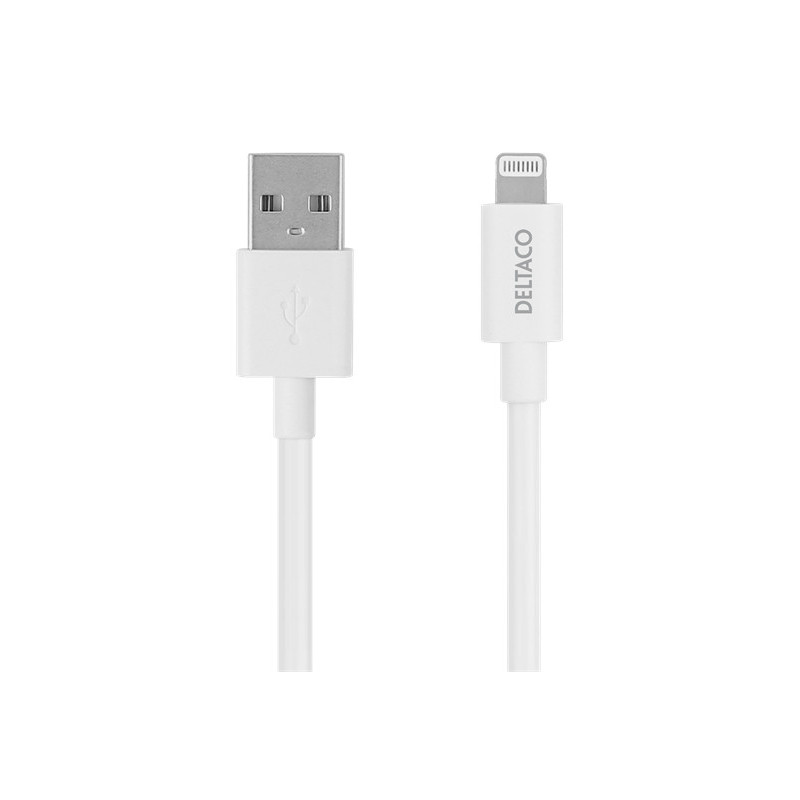 Deltaco IPLH-402 matkapuhelimen kaapeli Valkoinen 2 m USB A Lightning