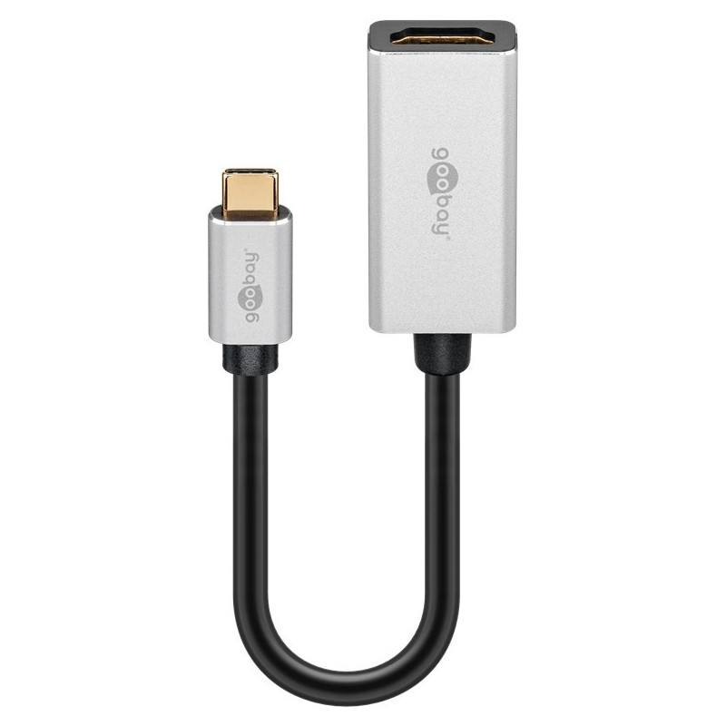 Goobay 60194 videokaapeli-adapteri 0,15 m USB Type-C HDMI Musta, Hopea