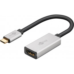 Goobay 60194 videokaapeli-adapteri 0,15 m USB Type-C HDMI Musta, Hopea