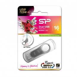 Silicon Power Mobile C80 USB-muisti 16 GB USB Type-A   USB Type-C 3.2 Gen 1 (3.1 Gen 1) Titaani