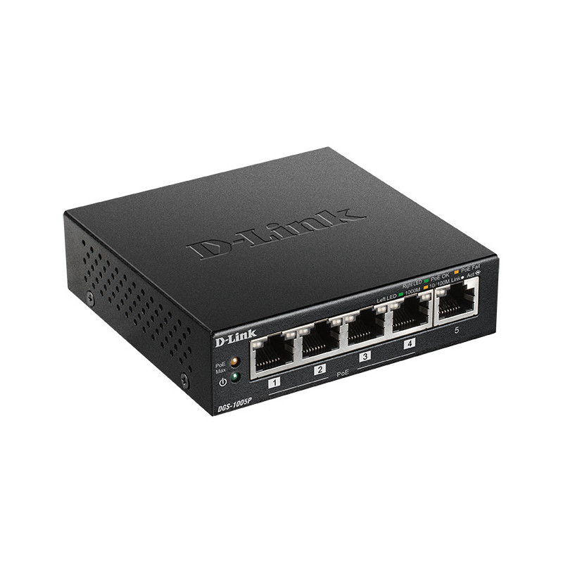 D-Link DGS-1005P verkkokytkin Hallitsematon L2 Gigabit Ethernet (10 100 1000) Power over Ethernet -tuki Musta