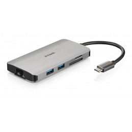 D-Link DUB-M810 kannettavien tietokoneiden telakka ja porttitoistin Langallinen Thunderbolt 3 Hopea