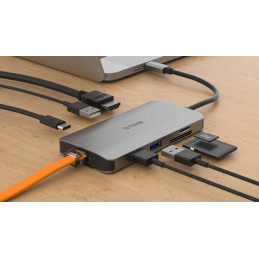 D-Link DUB-M810 kannettavien tietokoneiden telakka ja porttitoistin Langallinen Thunderbolt 3 Hopea