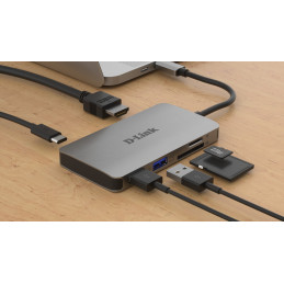 D-Link DUB-M610 kannettavien tietokoneiden telakka ja porttitoistin Langallinen USB 3.2 Gen 1 (3.1 Gen 1) Type-C Alumiini, Musta