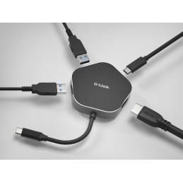 D-Link DUB-M420 kannettavien tietokoneiden telakka ja porttitoistin Langallinen Thunderbolt 3 Musta, Hopea