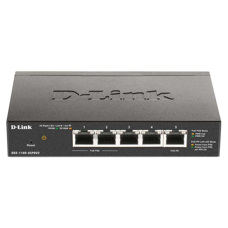 D-Link DGS-1100-05PDV2 verkkokytkin Hallittu Gigabit Ethernet (10 100 1000) Power over Ethernet -tuki Musta