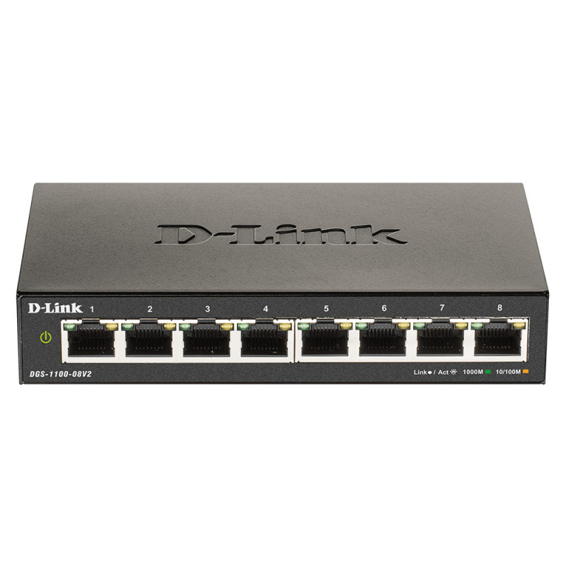 D-Link DGS-1100-08V2 verkkokytkin Hallittu L2 Gigabit Ethernet (10 100 1000) Musta