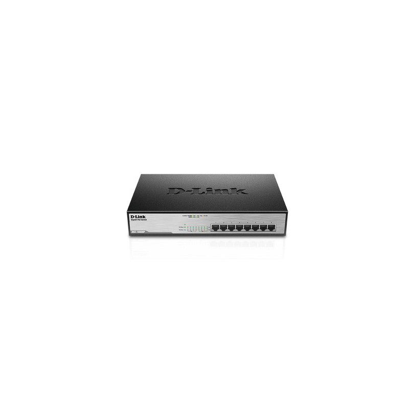 D-Link DGS-1008MP verkkokytkin Hallitsematon Gigabit Ethernet (10 100 1000) Power over Ethernet -tuki 1U Musta