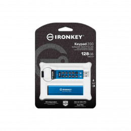 Kingston Technology IronKey Keypad 200 USB-muisti 128 GB USB A-tyyppi 3.2 Gen 1 (3.1 Gen 1) Sininen