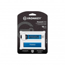 Kingston Technology IronKey Keypad 200 USB-muisti 16 GB USB A-tyyppi 3.2 Gen 1 (3.1 Gen 1) Sininen