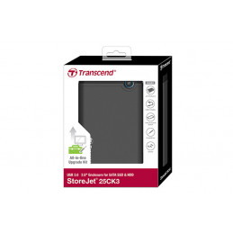 Transcend TS0GSJ25CK3 tallennusaseman kotelo HDD- SSD-kotelo Harmaa 2.5"