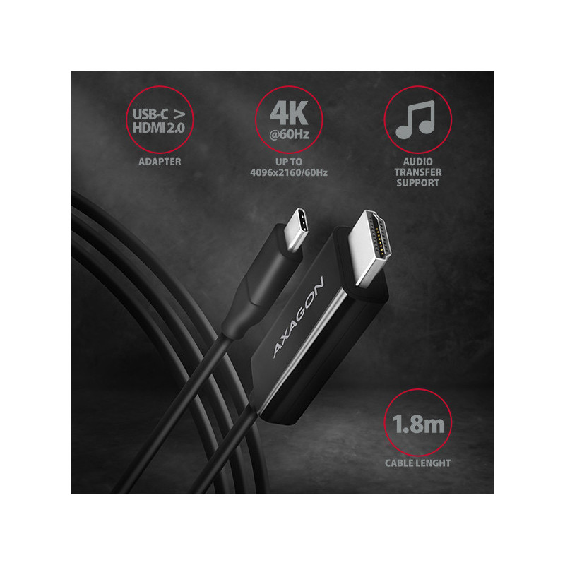 Axagon RVC-HI2C videokaapeli-adapteri 1,8 m USB Type-C HDMI Musta