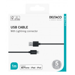 Deltaco IPLH-411 USB-kaapeli 1 m USB 2.0 USB A Lightning Musta