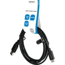 Deltaco USBC-1006-LSZH USB-kaapeli 2 m USB 2.0 USB A Musta