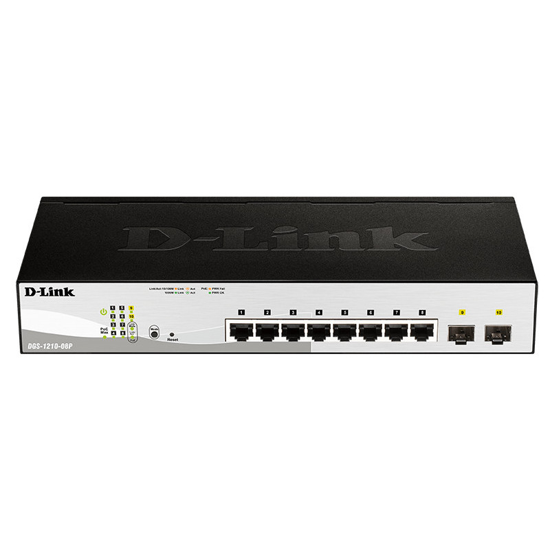 D-Link DGS-1210-08P verkkokytkin Hallittu L2 Gigabit Ethernet (10 100 1000) Power over Ethernet -tuki Musta
