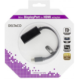 Deltaco DP-HDMI25-K videokaapeli-adapteri 0,2 m Mini DisplayPort HDMI Musta