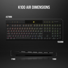 Corsair K100 AIR näppäimistö USB + RF Wireless + Bluetooth QWERTY Pohjoismainen Musta