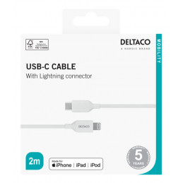 Deltaco IPLH-452 USB-kaapeli 2 m USB 2.0 USB C Lightning Valkoinen