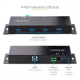 StarTech.com 5G4AINDNP-USB-A-HUB keskitin USB 3.2 Gen 1 (3.1 Gen 1) Type-B 5000 Mbit s Musta
