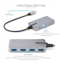 StarTech.com 5G4AB-USB-A-HUB keskitin USB 3.2 Gen 1 (3.1 Gen 1) Type-A 5000 Mbit s Harmaa