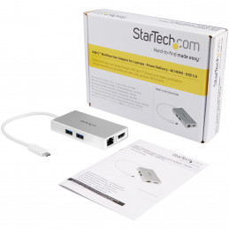 StarTech.com DKT30CHPDW kannettavien tietokoneiden telakka ja porttitoistin Langallinen USB 3.2 Gen 1 (3.1 Gen 1) Type-C Hopea,