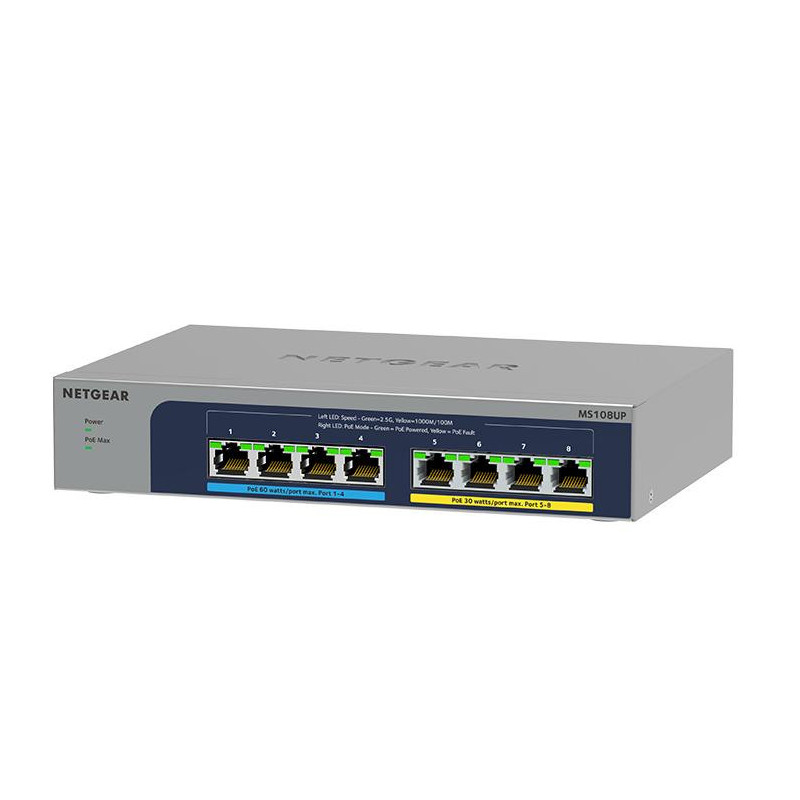 NETGEAR MS108UP Hallitsematon 2.5G Ethernet (100 1000 2500) Power over Ethernet -tuki