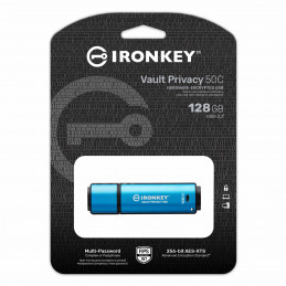 Kingston Technology IronKey VP50 USB-muisti 128 GB USB Type-C 3.2 Gen 1 (3.1 Gen 1) Musta, Sininen