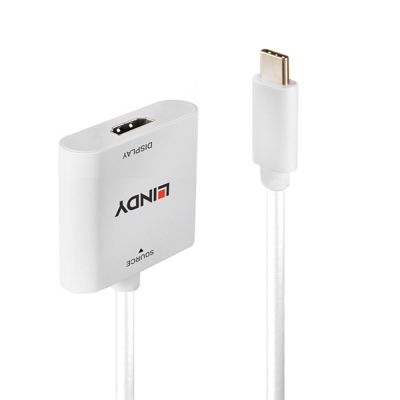 Lindy 43339 videokaapeli-adapteri 0,1 m USB Type-C HDMI Valkoinen