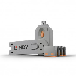 Lindy 40453 portin lukitsin Portin lukitsin + avain USB A-tyyppi Oranssi Akryylinitriilibutadieenistyreeni (ABS) 5 kpl