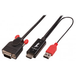 Lindy 41457 videokaapeli-adapteri 0,1 m VGA (D-Sub) HDMI + USB Musta