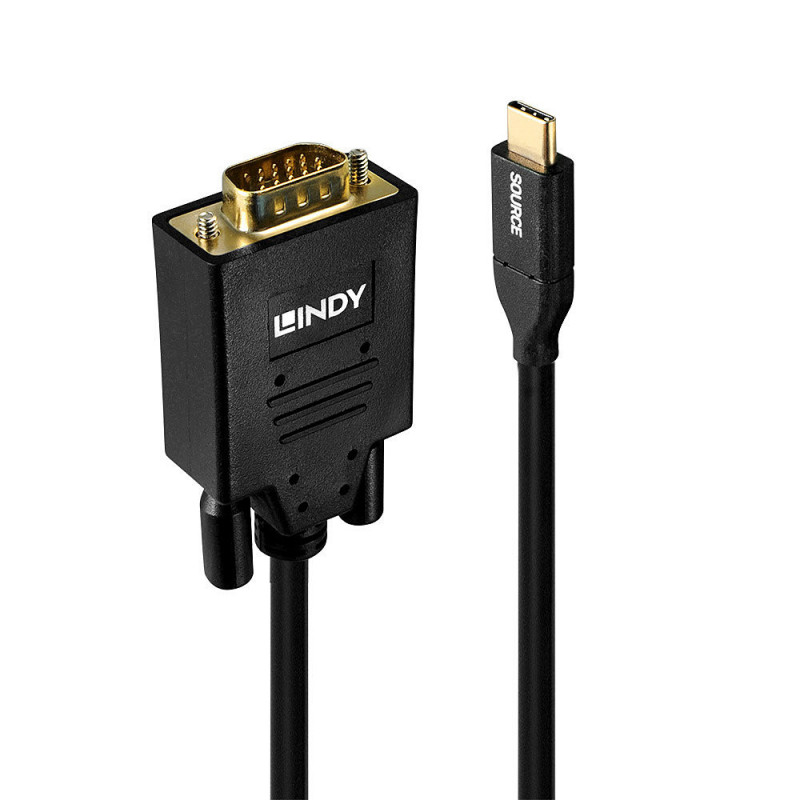 Lindy USB Type C to VGA Adapter Cable 2m USB grafiikka-adapteri 1920 x 1200 pikseliä Musta, Kulta