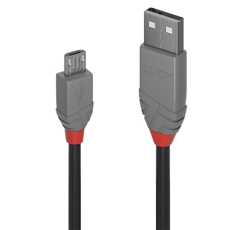 Lindy 36731 USB-kaapeli 0,5 m USB 2.0 USB A Micro-USB B Musta, Harmaa