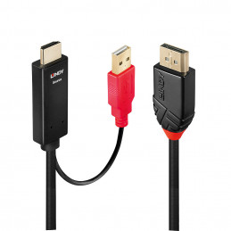 Lindy 41425 videokaapeli-adapteri 1 m DisplayPort HDMI + USB Musta