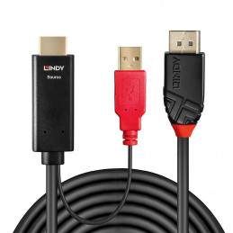 Lindy 41424 videokaapeli-adapteri 0,5 m DisplayPort HDMI + USB Musta