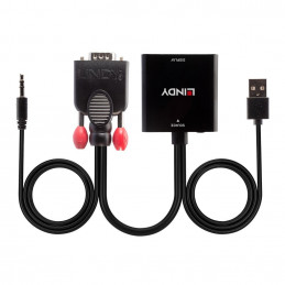 Lindy 38284 videokaapeli-adapteri VGA (D-Sub) + 3.5mm HDMI + USB Musta